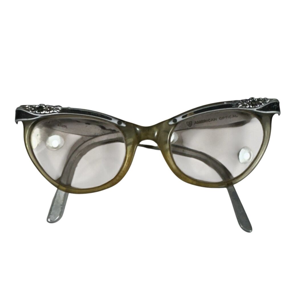 American Optical VTG 60’s Aluminum Frame Floral Cats Eye Glasses 5 1/4